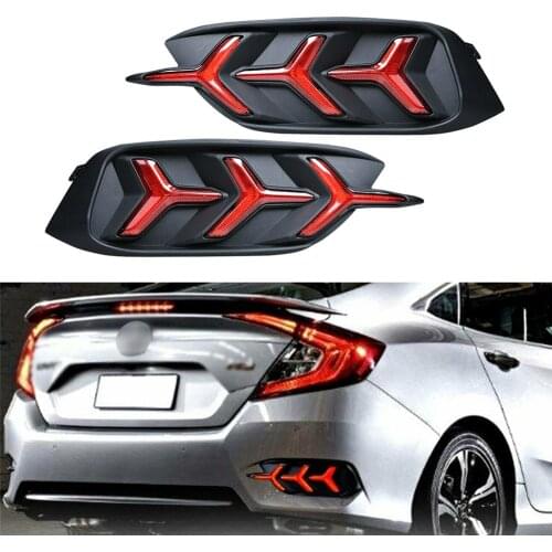 1Pair Car Rear Bumper Reflector Turn Signal Lamp LED Brake Tail Light for Honda Civic 10th Sedan 2016 2017 2018 2019 2020