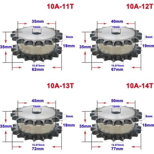 1Pcs 10A 11 Teeth To 23 Teeth Sprocket Wheel Double Row Chain Gear 45 Steel