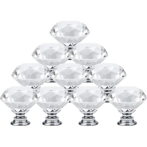 10Pcs 30mm Diamond Shape Design Crystal Glass Knobs Cupboard Pulls Drawer Knobs Kitchen Cabinet Handles Furniture Handle