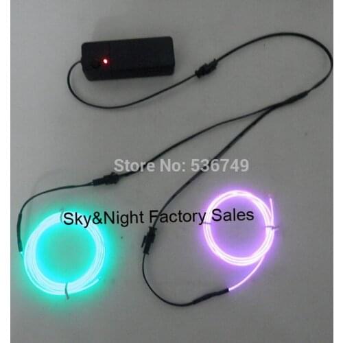 2.3mm electroluminescent EL WIRE/el neon light/el rope two colors (green&pink)+One in two splitter+3v inverter(on/flashing/off)