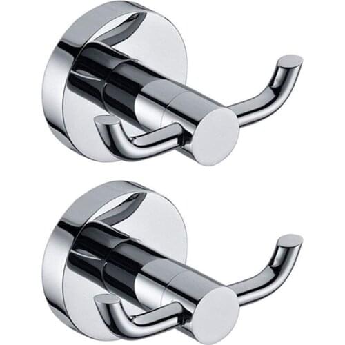 2pcs Stainless Steel Towel Holder Hooks Brass Chrome Door Bathroom Robe 2 Hook Hat Clothes Wall Door Hanger Chrome