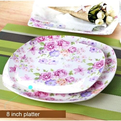 2pcs/lot, bone china dinner plate sets, servies set for dinner, floral porcelain wedding plates, square dessert plate, tableware