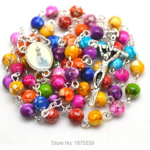 2020 Fatima Rosary with Colorful Acrylic Beads Cheap Pray Necklace For Women