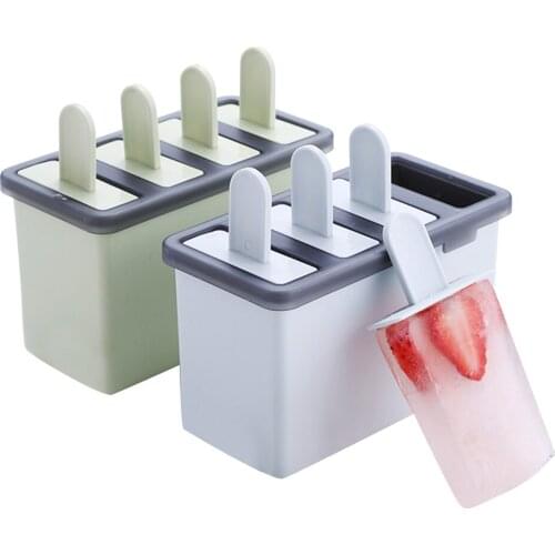 4 Cell Ice Cream Maker Popsicle Mold Box Portable DIY Kitchen Accessories Summer Food Grade Plastic With Long Handle