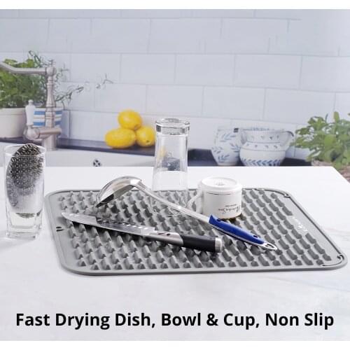 45.72*40.64cm Folding Silicone Dish Drying Mat Gray Dinnerware Table Mat Heat Resistant Placemat & Coaster With Cleaning Brush