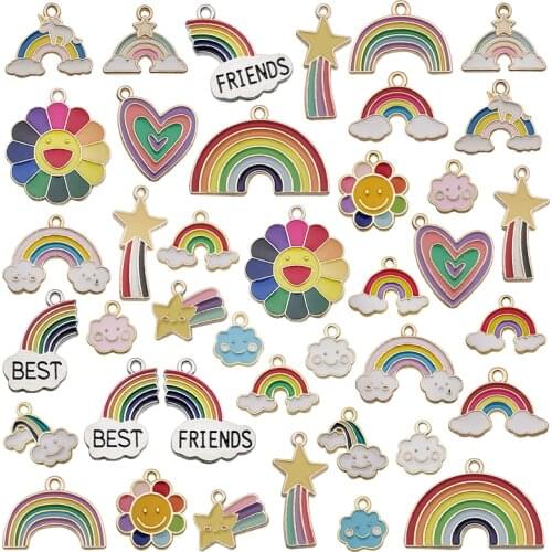 5Pcs Rainbow Charms Pendants DIY Jewelry Making Alloy Findings Accessory For Necklaces Earrings