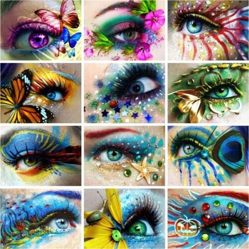 Huacan 5d Diy Diamond Painting Mosaic Eye Color Home Decor Full Square/round Diamond Embroidery Butterfly Wall Stickers