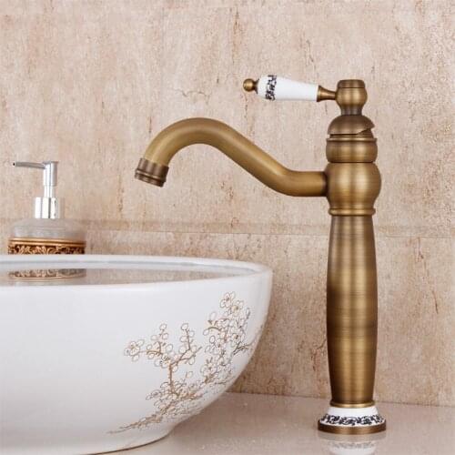American all-copper hot and cold taps European antique vintage blue and white porcelain basin counter basin faucet brushed brass