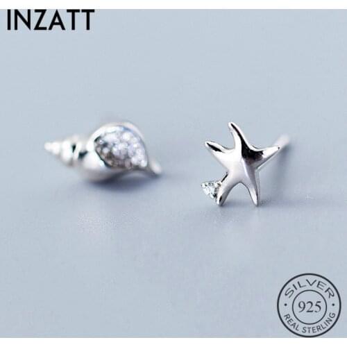 INZATT Real 925 Sterling Silver Asymmetric Geometry Stud Earrings For Fashion Woman Party Conch starfish Cute Fine Jewelry Gift