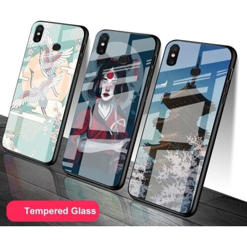 Japanese style art japan Tempered Glass Phone Case For Redmi Note 5 6 7 8 9 Pro Note8T Note9S Redmi8 9 Cover Shell