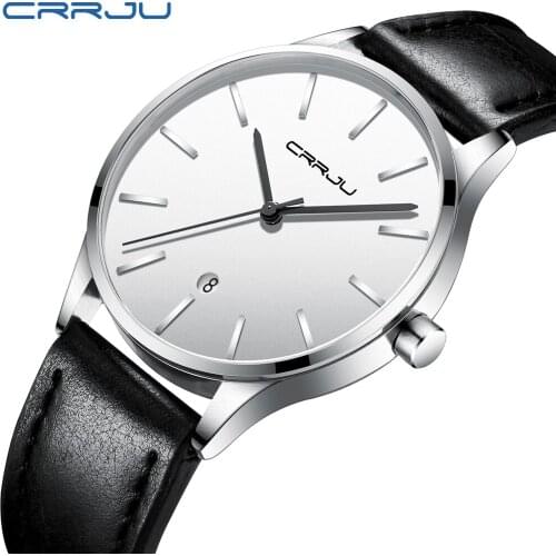 Watches For Men CRRJU Black Casual Waterproof Watch for Man Leather Quartz Watch Mens Dress Calendar Watch Relogio Masculino