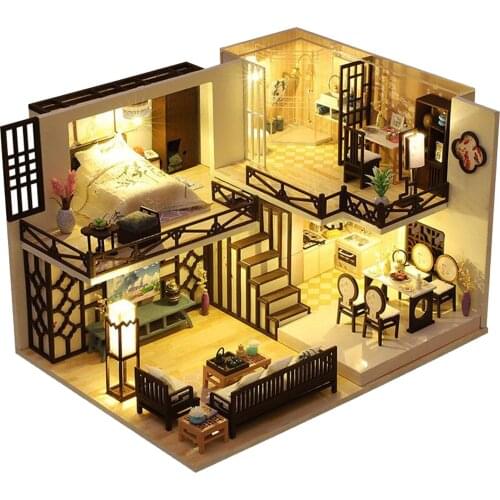 DIY Miniature DollHouse Kit LED House Model Gift Crafts with Accessories