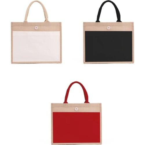 Jute Tote Bags Burlap Handbag Reusable Beach Shopping Grocery Bag with Handle Large Capacity Gift Bag Daily Use for Women Girls