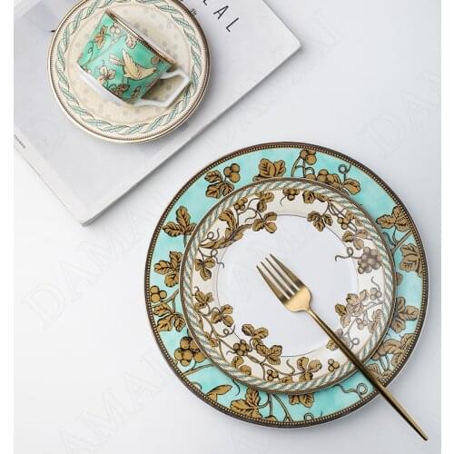 European Ceramic Plate Set Painted Western Steak Dish Dining Table Main Course Afternoon Tea Cup and Saucer Kitchen Tableware