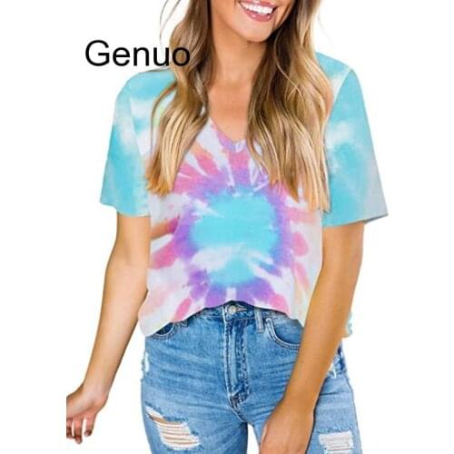 Tshirt Summer 2020 Womens Print Casual Tee Shirt Top Plus Size 5XL 4XL 3XL Short T-Shirts Women Tie-dye Print T-Shirt Femme