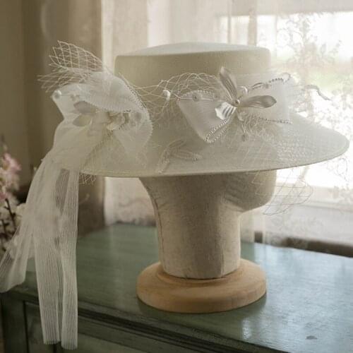 Hot Sales Princess Headdress Ivory Bride Hat with Veils Crystal with Pearls tocados para el pelo