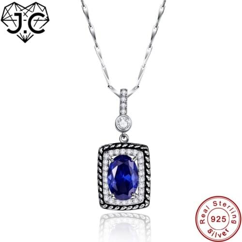 J.C Women Vintage Design Pendant Ruby & Sapphire Blue Topaz Solid 925 Sterling Silver Necklace Fine Jewelry for Girlfriend