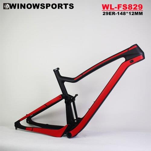 Winowsports factory sales carbon mtb frame 29er carbon full suspension XC frame 100mm travel boost 148*12mm BB92 mtb 29 frame