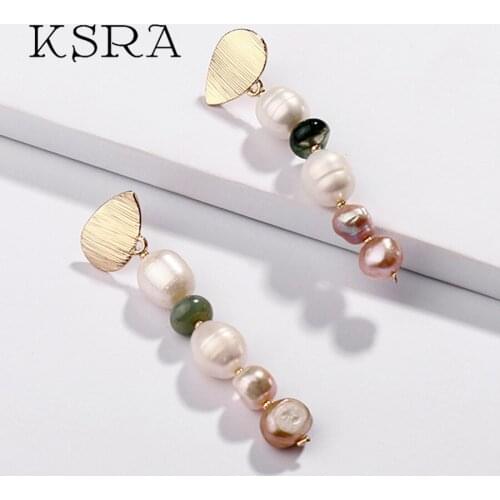 KSRA Vintage Natural Freshwater Pearl Earrings For Women Bohemian Geometric Beads Pearls Drop Dangle Earrings Female Jewelry
