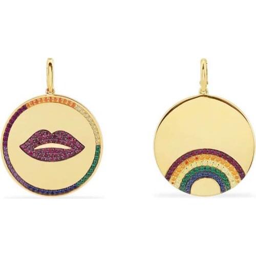 2pcs Rainbow Colorful CZ Micro pave Gold Color Cubic Zirconia Pendant