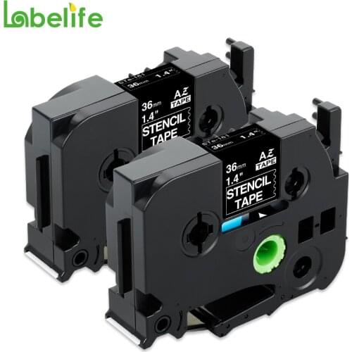 Labelife 2 Pack STe-161 36mmX3m P-Touch Stamp Stencil Tape ST161 STe161 Black For Brother P-touch Printers
