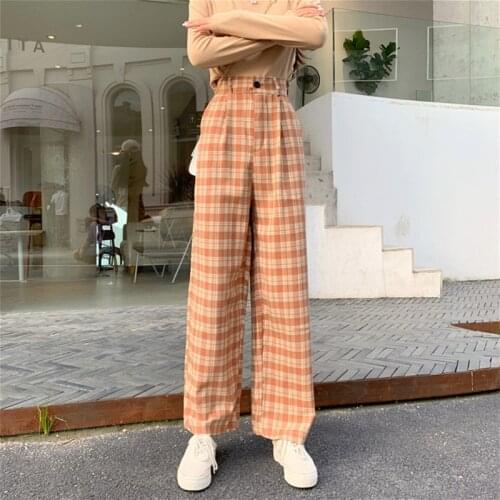 Baggy High Waisted Vintage Plaid Trousers Plus Size Women Sweatpants Clothes Streetwear Korean Fashion Wide Leg Harajuku Pants