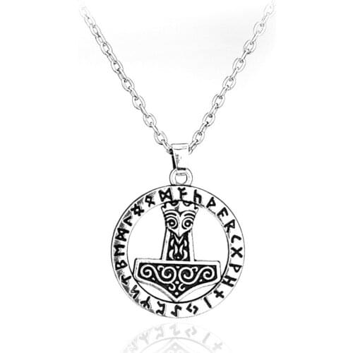 Vintage Newest Vikings Necklaces Antique Silver Plated Thor Hammer Pendant Necklace For Men Women Mjolnir Jewelry Collares Gift
