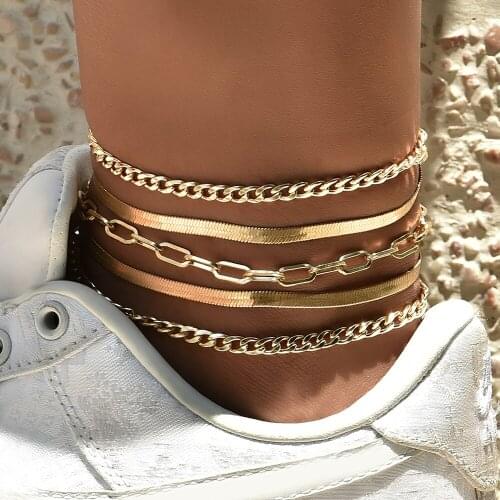 IFMIA 5Pcs Vintage Anklets Set Women Fashion 2021 Gold Snake Chain Charm Ankle Bracelet Leg Female Foot Jewelry Gift For Female