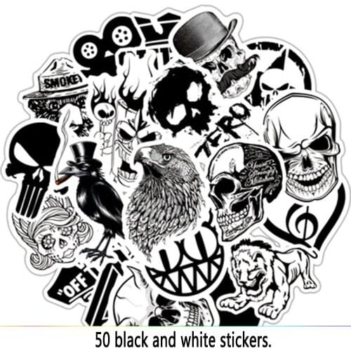 Hot Sale 50 Pcs Metallic Black and White Stickers Graffiti Sticker for Laptop Luggage Car Styling Wall Guitar Cool Stickers