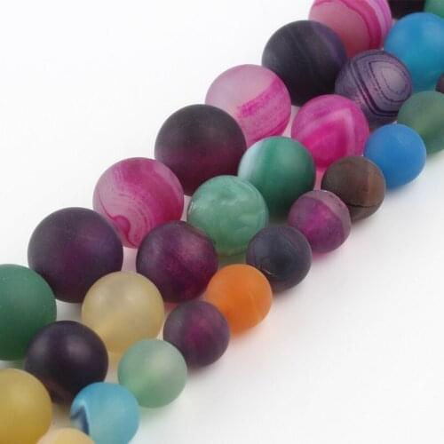 Natural Stone Dull Polish Matte Multicolor Striped Agates Beads For Jewelry Making Diy Bracelet Accessories 4 6 8 10 12mm 15