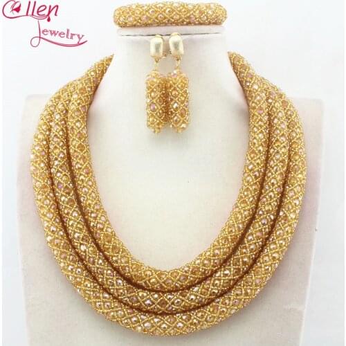Nigerian Wedding Bridal Jewelry African Beads Jewelry Set Handmade Dubai Bridal costume jewelry Necklace Bracelet Earrings N0001