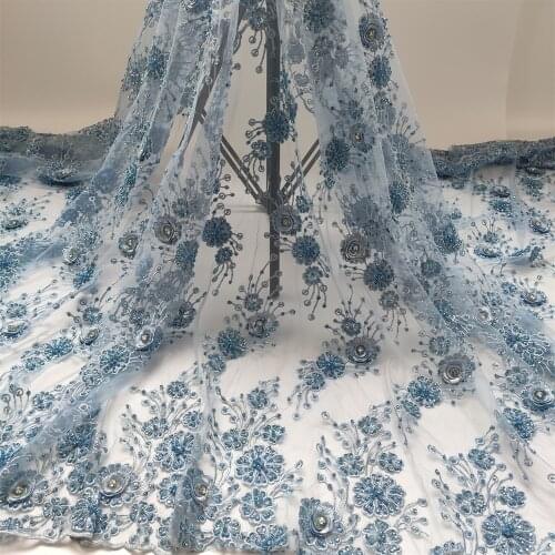 Latest 2021 Tulle Lace Fabric High Quality African Embroidery Swiss French Guipure Sequins Wedding Party Dress Beaded 5yards