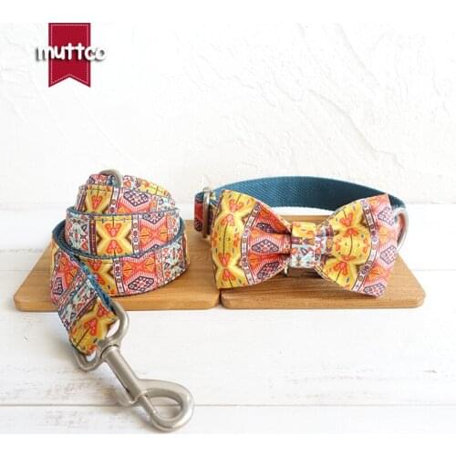 MUTTCO retailing self-design timeproof dog collar THE BOHEMIAN adjustable dog collar and leash set with bow tie 5 sizes UDC050