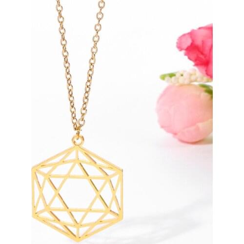 Hexagon Pentagram stainless steel necklaces gold silver color chain necklace charm choker for women men