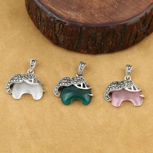 925 Sterling Silver Jewelry Retro Thai Silver Men And Women Inlaid White Opal Red Garnet Couple Elephant Pendant