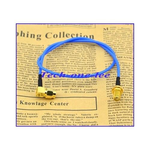 10 pcs/lot SMA Plug Right Angle to SMA Female Bulkhead Straight connector Extension Pigtail Cable Blue RG316 40cm Free Shipping