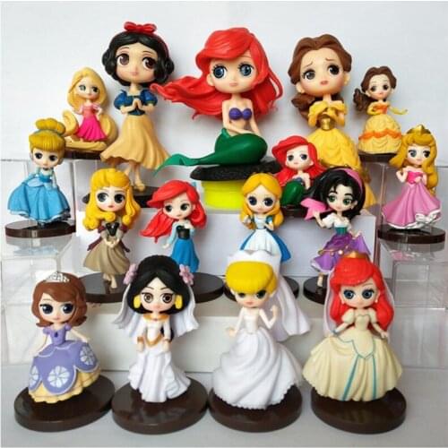 Q Posket Big Eyes Princess Snow White Elsa Anna Rapunzel Jasmine Cinderella Sofia PVC Figure Model Toys Dolls Kids Gifts