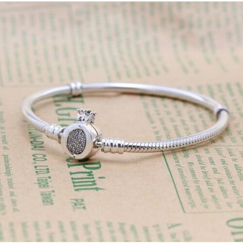 DoDoFly Authentic S925 Silver Inlaid Crown Buckle Bracelet Snake Bone Chain or Women Authentic Charm Jewelry Pulseira Gift