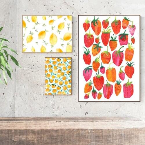 Nordic Fruit Lemon and Strawberry Canvas Prints Painting Wall Art Pictures Posters for Living Room Home Decor No Frame