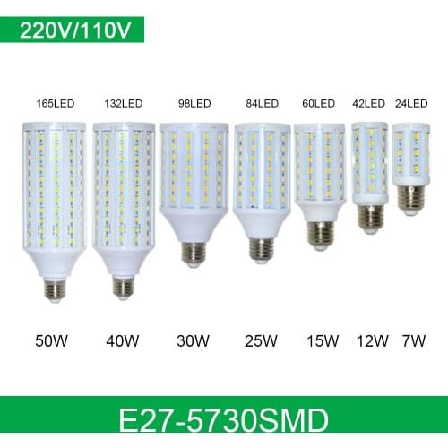 High Quality E27 E14 5730 SMD LED Corn Bulb AC 220V AC 110V 5W 12W 15W 25W 30W 40W 50W High Luminous Spotlight LED lamp light
