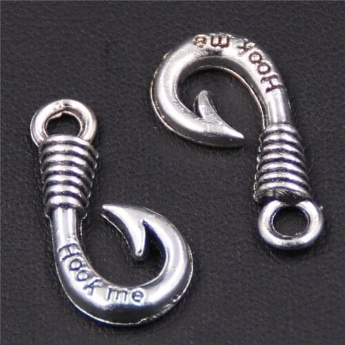 WKOUD 20pcs Alloy Word Hook Me Stamped Vintage Fish Hook Shape Charms DIY