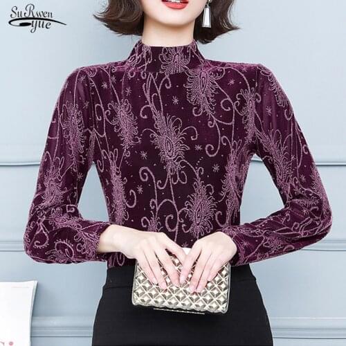 Bright Silk Half High Collar Blouse Women Sexy Mesh Autumn Fashion Long Sleeve T-shirt Vintage Elegant Splicing Tops Blusa 16729