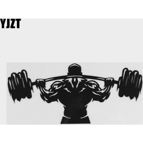YJZT 18.1CM*8.1CM Sport Man Weightlifter Athlete Barbell Car Styling Decor Vinyl Car Sticker Black/Silver C31-0067