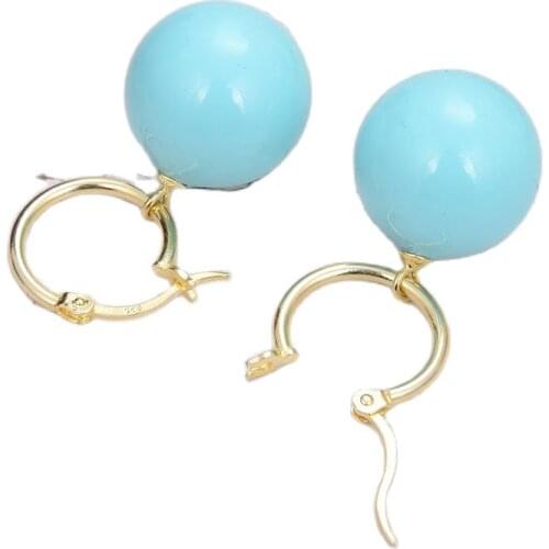 GuaiGuai Jewelry Natural 16mm Blue South Sea Shell Pearl Gold Color Plated Hook Earrings