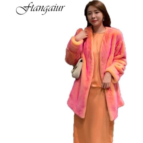 Ftangaiur 2020 Winter Imported Purple standard Velvet Mink Fur Coat Womens Lignt Color Medium Pure Natural Real Mink Fur Coats