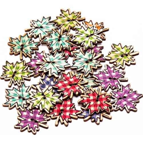 1000pcs 32mm NATURAL Mixed Maple Leaf Wood Buttons Christmas Sewing Accessories Button Embellishments Cardmaking