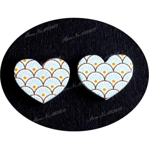 16mm Feather Heart Shape Image Painted Wooded Laser Cut Cabochon to make Rings, Earrings, Bobby pin, pendant