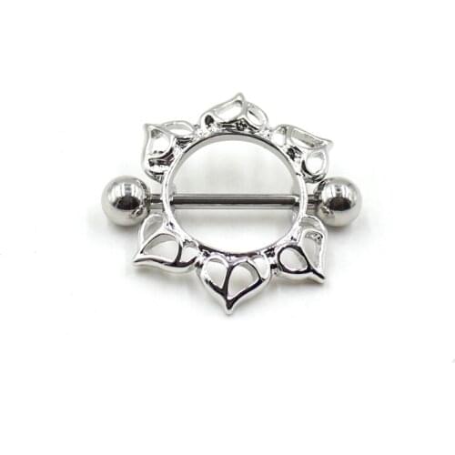 2pcs 14G Punk Rock Sexy Love Sun Flowers Nipple Nipple Shields Rings Body Piercing Jewelry Heart Flower Nipple Bar ring Women