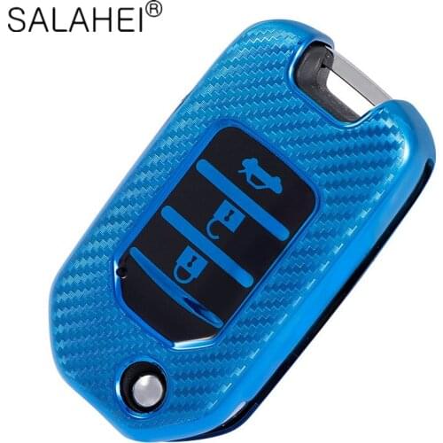 3 Buttons Carbon Fiber TPU Car Key Cover Case Shell For Honda Civic CR-V HR-V Accord Jade Crider Odyssey 2015-2018 Accessories