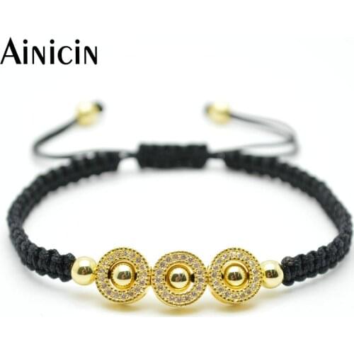 5pcs Rope Hand-knitted Jewelry Gold Color Round Beads CZ Setting Charms Fashion Adjustable Women Bracelets Christmas Gifts